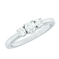 Rosec Jewels 1/2 CT Bright Moissanite 3 Stone Ring for Women, 925 Sterling Silver, US 4.00