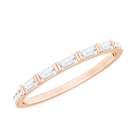Rosec Jewels 1/2 CT Certified Moissanite Half Eternity Ring for Women Gold, Moissanite Ring in Semi Eternity, 18K Rose Gold, US 6.00