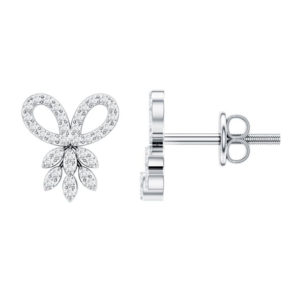 Rosec Jewels Designer Diamond Stud Earrings in Bow Design, 925 Sterling Silver