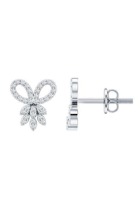 Designer Diamond Stud Earrings in Bow Design, 925 Sterling Silver