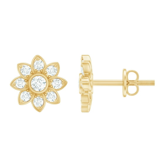 Rosec Jewels 1/2 CT Diamond Flower Stud Earrings in Prong Setting, 14K Yellow Gold