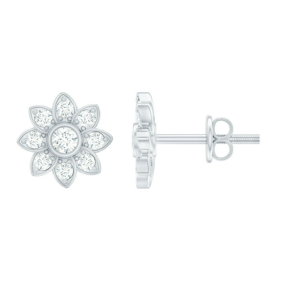 Rosec Jewels 1/2 CT Diamond Flower Stud Earrings in Prong Setting, 925 Sterling Silver
