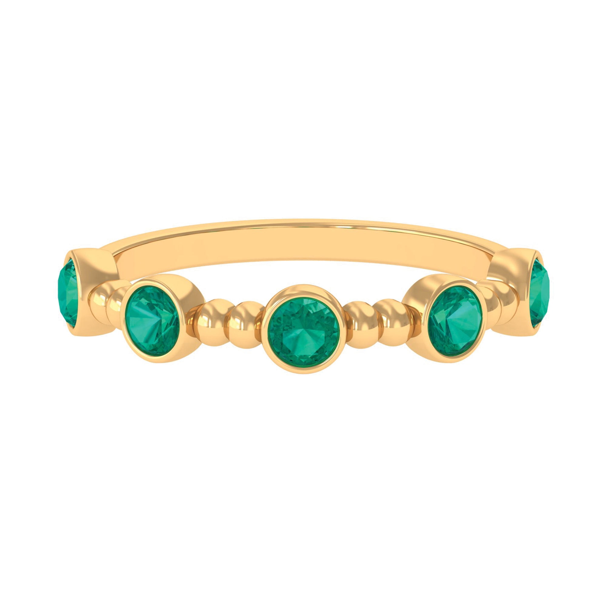 Rosec Jewels 1/2 CT Green Emerald Five Stone Ring for Women with Beaded ...