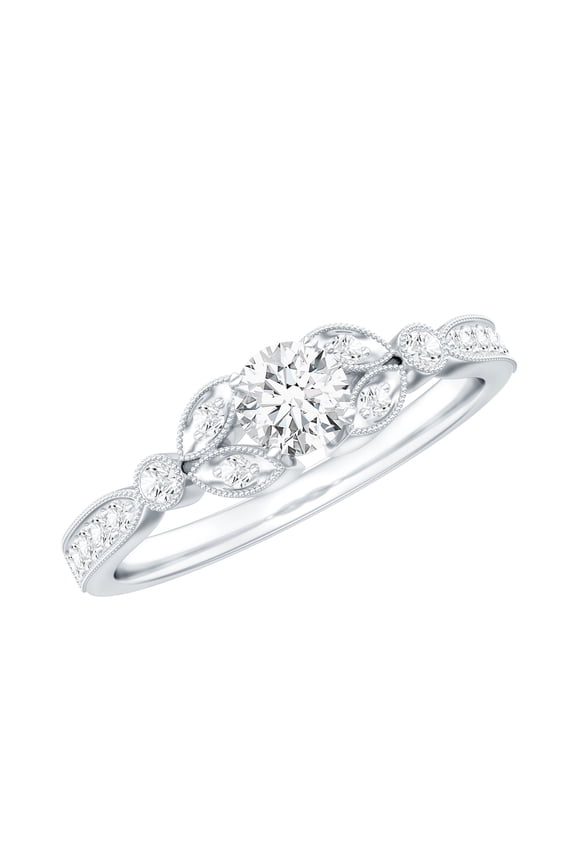 Certified Moissanite Estate Engagement Ring in Milgrain, 18K White Gold, US 3.00