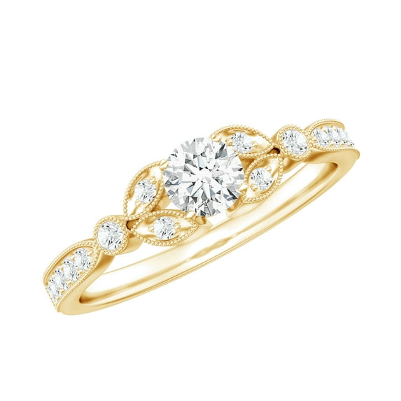 Rosec Jewels Certified Moissanite Estate Engagement Ring in Milgrain, 18K Yellow Gold, US 9.00