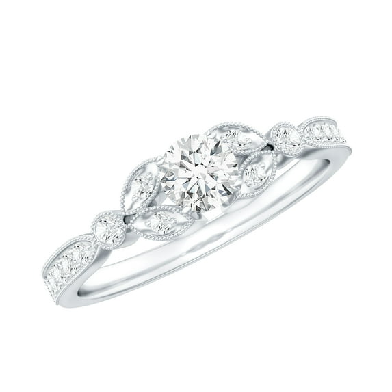 Rosec Jewels Certified Moissanite Estate Engagement Ring in Milgrain, 925 Sterling Silver, US 3.00