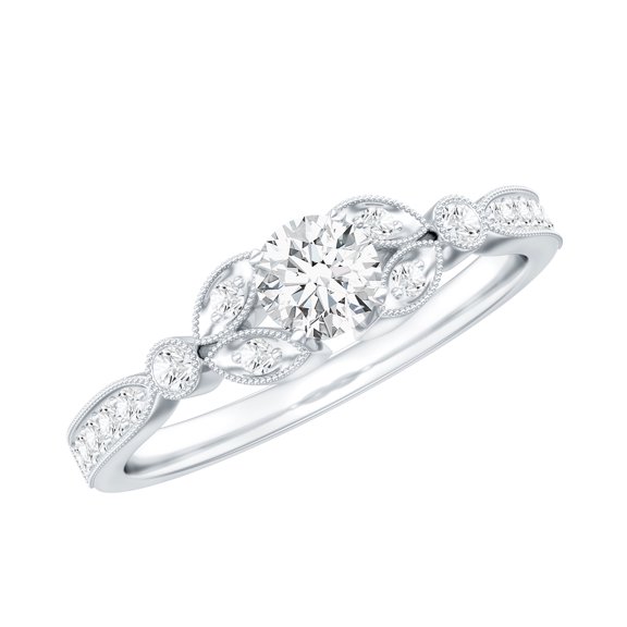 Rosec Jewels 1/2 CT Moissanite Estate Engagement Ring in Milgrain Gold, 925 Sterling Silver, US 4.00