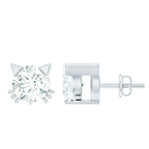 Rosec Jewels 1/2 CT Moissanite Solitaire Cat Stud Earrings, 4 MM Round Cut Moissanite Earrings, 925 Sterling Silver