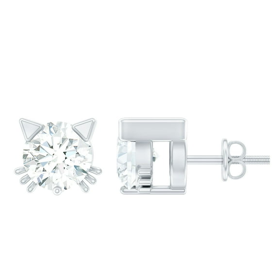 Rosec Jewels 1/2 CT Moissanite Solitaire Cat Stud Earrings, 4 MM Round Cut Moissanite Earrings, 925 Sterling Silver