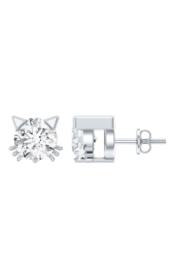 Certified Moissanite Solitaire Cat Stud Earrings, 0.6 Carat, Round Cut Moissanite Earrings, 925 Sterling Silver