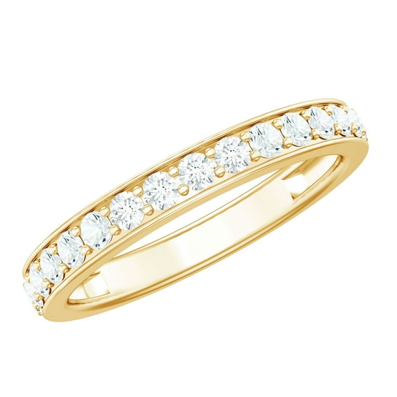 Rosec Jewels Round Moissanite Half Eternity Ring for Women, 14K Yellow Gold, US 3.50