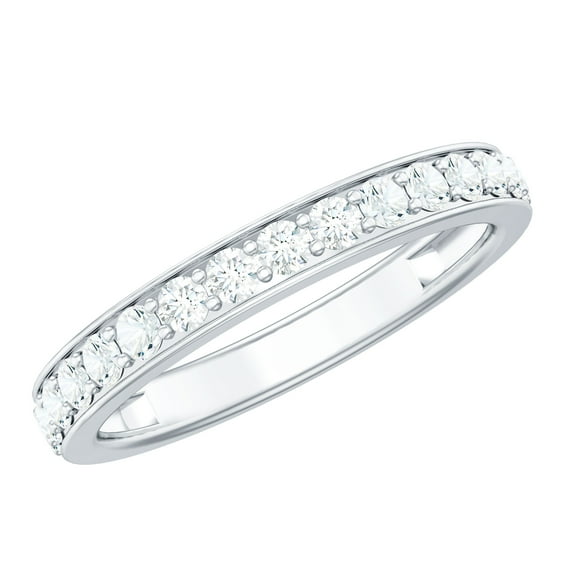 Rosec Jewels Round Moissanite Half Eternity Ring for Women, 925 Sterling Silver, US 6.00