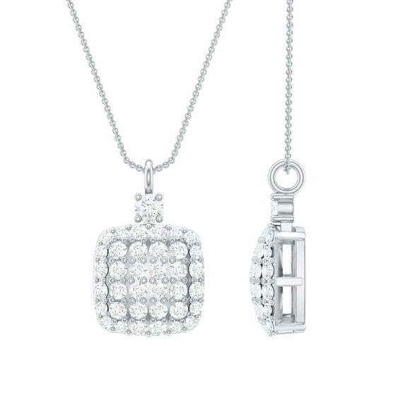 Rosec Jewels 1/2 CT Square Diamond Cluster Pendant in Gold for Women, 10K White Gold