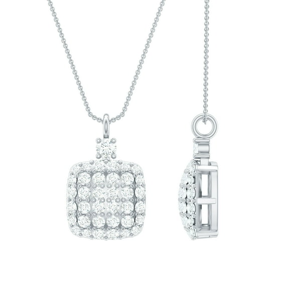 Rosec Jewels 1/2 CT Square Diamond Cluster Pendant in Gold for Women, 925 Sterling Silver