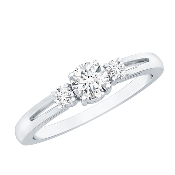 Rosec Jewels Certified Three Stone Promise Ring for Women with Round Shape Moissanite, 925 Sterling Silver, US 4.00