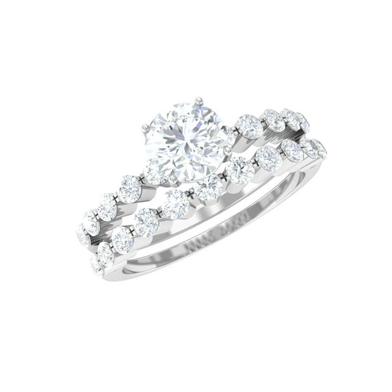 Rosec Jewels 1.25 CT Moissanite Bridal Ring Set for Women, Moissanite Gold Wedding Ring Set, Certified Moissanite Ring Set, Moissanite and Gold Ring Set, 14K White Gold, US 6.50