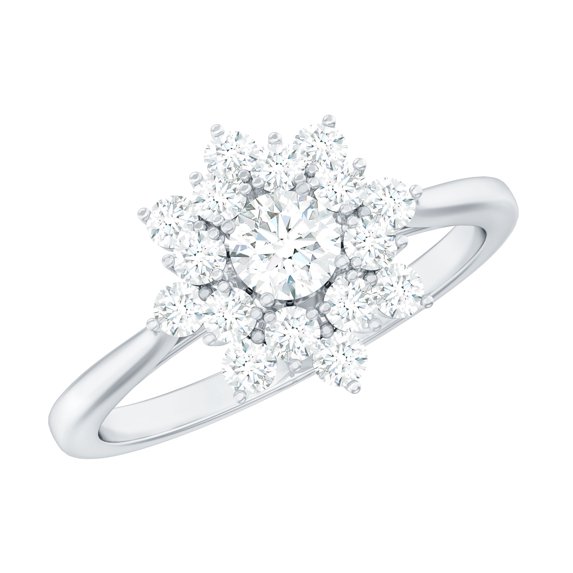 Rosec Jewels Moissanite Engagement Ring for Women (D-VS1 Quality Certified) Cluster Flower Ring - with Jewelry Box, 18K White Gold, US 4.00