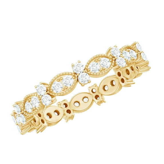 Rosec Jewels Round Shape Moissanite Eternity Ring for Women, Certified Moissanite Milgrain Ring, 10K Yellow Gold, US 12.50