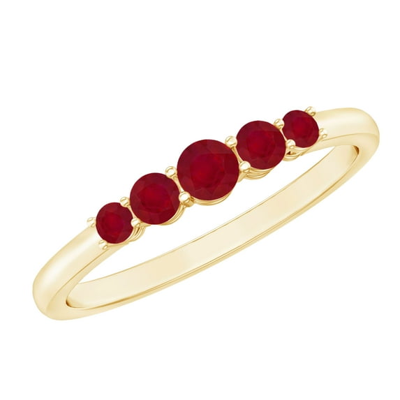 Rosec Jewels 1/4 CT Elegant Ruby Five Stone Promise Ring in Graduated Style, 14K Yellow Gold, US 12.00