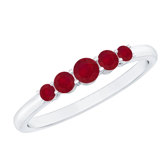 Rosec Jewels 1/4 CT Elegant Ruby Five Stone Promise Ring in Graduated Style, 18K White Gold, US 11.50