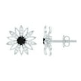 thumbnail image 1 of Rosec Jewels 1/4 CT Floral Stud Earrings with Black Diamond and Diamond, 925 Sterling Silver, 1 of 9