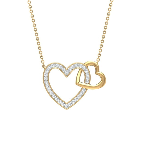 Rosec Jewels 1/4 CT Interlocking Heart Pendant Necklace with Diamond and Gold, 10K Yellow Gold