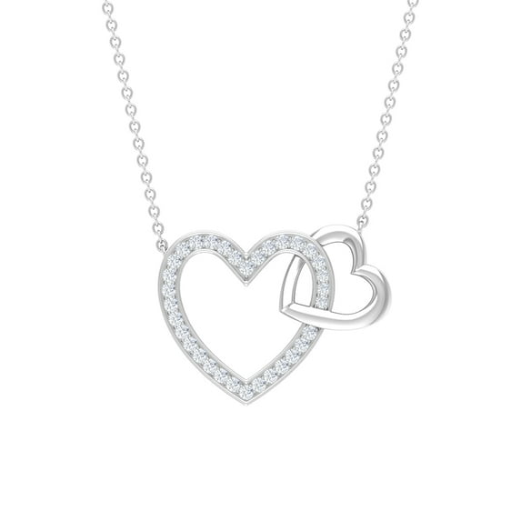 Rosec Jewels 1/4 CT Interlocking Heart Pendant Necklace with Diamond and Gold, 14K White Gold