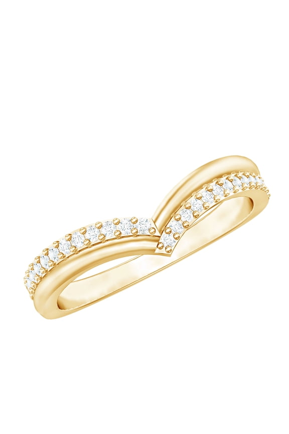 Natural Diamond Chevron Ring for Women - HI Color SI Clarity - Stackable Ring - Ready to Gift with Jewelry Box, 10K Yellow Gold, US 9.00