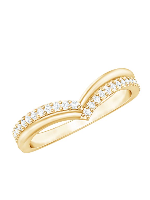 Natural Diamond Chevron Ring for Women - HI Color SI Clarity - Stackable Ring - Ready to Gift with Jewelry Box, 14K Yellow Gold, US 5.00