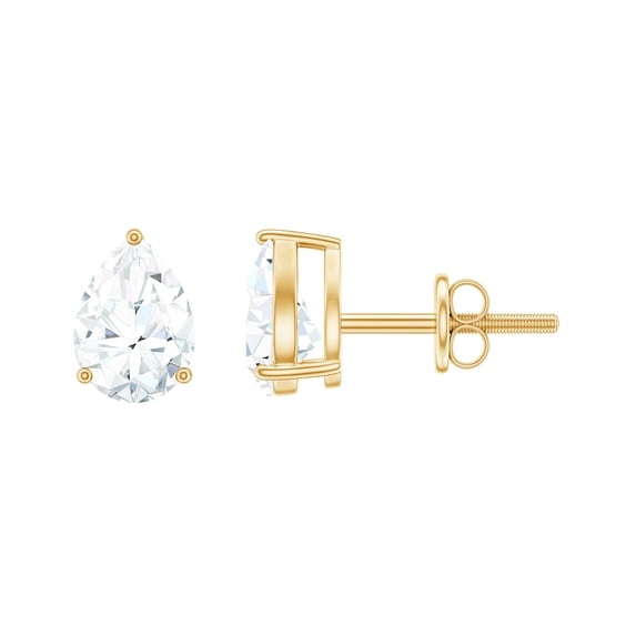 Rosec Jewels 1.5 CT Moissanite Solitaire Stud Earrings for Women (5X7 MM Pear Cut Moissanite), 18K Yellow Gold