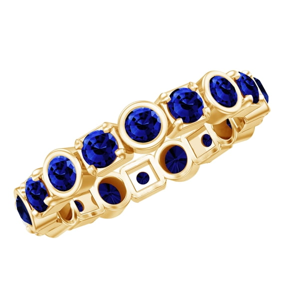 Rosec Jewels Certified Lab Created Blue Sapphire Eternity Band Ring, 14K Yellow Gold, US 10.00