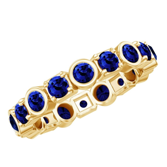 Rosec Jewels 1.50 CT Created Blue Sapphire Eternity Band Ring, 14K Yellow Gold, US 4.50