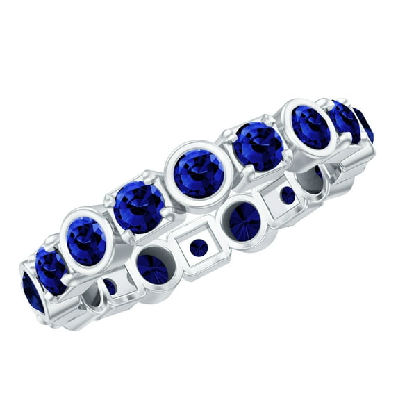 Rosec Jewels 1.50 CT Created Blue Sapphire Eternity Band Ring, 18K White Gold, US 8.00