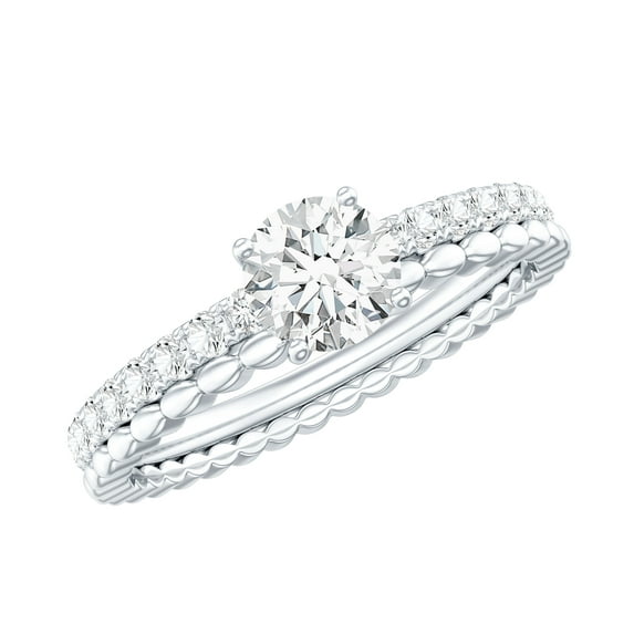 Rosec Jewels Moissanite Engagement Ring for Women (D-VS1 Quality, 5 mm) - Half Carat Round Shaped Ring - with Jewelry Box, 10K White Gold, US 5.50