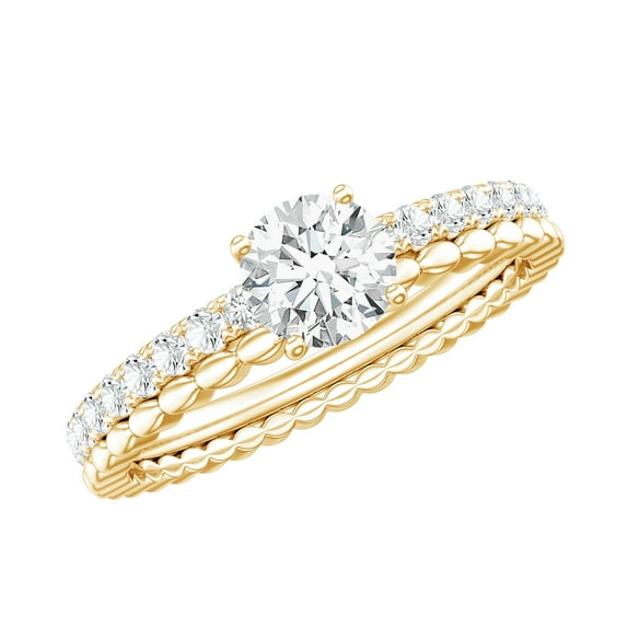 Rosec Jewels Moissanite Engagement Ring for Women (D-VS1 Quality, 5 mm) - Half Carat Round Shaped Ring - with Jewelry Box, 18K Yellow Gold, US 5.50