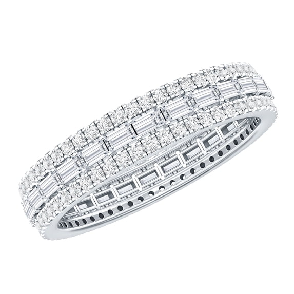 Rosec Jewels Moissanite Eternity Wedding Band for Women - D-VS1 Quality Certified - Ready to Gift, 18K White Gold, US 7.00