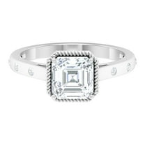 Rosec Jewels 1.75 CT Rope Frame Prong Set Solitaire Moissanite Ring with Sleek Accent, 925 Sterling Silver, US 4.00