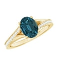 thumbnail image 1 of Rosec Jewels Split Shank Solitaire Ring with London Blue Topaz and Diamond, 14K Yellow Gold, US 9.00, 1 of 8