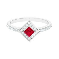 Rosec Jewels 1 CT Certified Lab Created Ruby Ring with Diamond, Princess Cut Created Ruby Ring for Women, 925 Sterling Silver, US 4.00