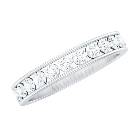 Rosec Jewels 1 CT Certified Moissanite Half Eternity Ring for Women, Round Shape Moissanite Ring in Channel Setting, 10K White Gold, US 7.00