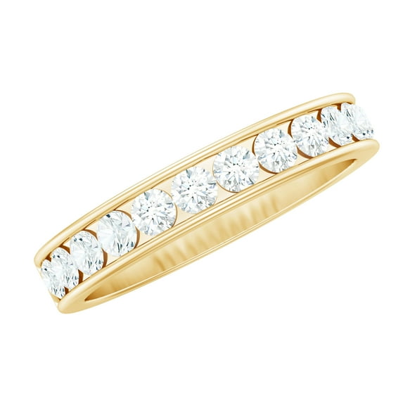 Rosec Jewels 1 CT Certified Moissanite Half Eternity Ring for Women, Round Shape Moissanite Ring in Channel Setting, 14K Yellow Gold, US 13.00