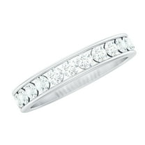 Rosec Jewels 1 CT Certified Moissanite Half Eternity Ring for Women, Round Cut Moissanite Ring in Channel Setting, 925 Sterling Silver, US 4.00