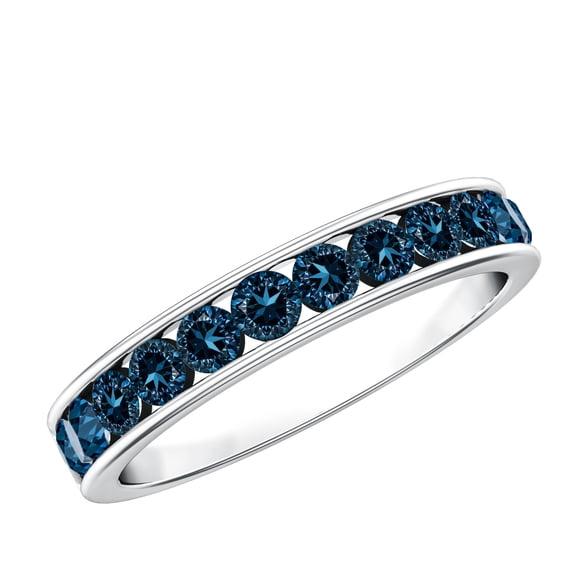 Rosec Jewels London Blue Topaz Half Eternity Ring - AAA Quality - December Birthstone Eternity Band for Women (Ready to Gift), 10K White Gold, US 10.00