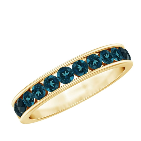 Rosec Jewels 1 CT Channel Set London Blue Topaz Eternity Band Ring, Blue Topaz and Gold Semi Eternity Band Ring, December Birthstone Eternity Band for Women, 18K Yellow Gold, US 8.50