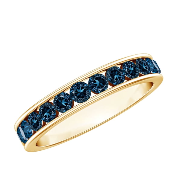 Rosec Jewels London Blue Topaz Half Eternity Ring - AAA Quality - December Birthstone Eternity Band for Women (Ready to Gift), 18K Yellow Gold, US 8.50