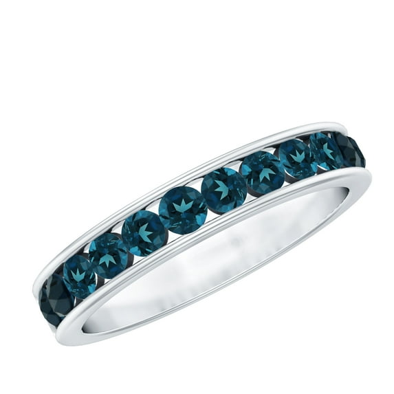 Rosec Jewels 1 CT Channel Set London Blue Topaz Eternity Band Ring, Blue Topaz and Gold Semi Eternity Band Ring, December Birthstone Eternity Band for Women, 925 Sterling Silver, US 4.00