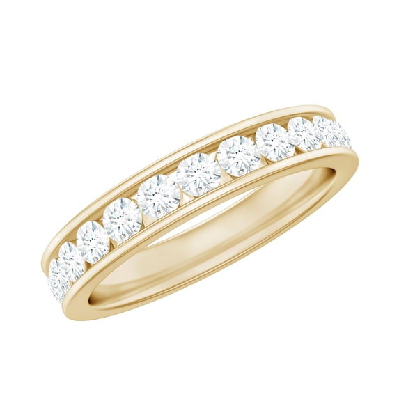 Rosec Jewels Full Eternity Band with Round Shape Moissanite, 10K Yellow Gold, US 11.00