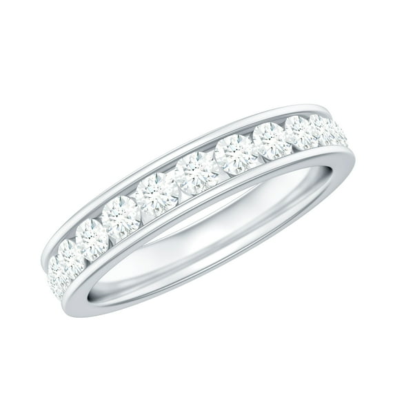 Rosec Jewels 1 CT Full Eternity Band with Round Shape Moissanite, 18K White Gold, US 12.50