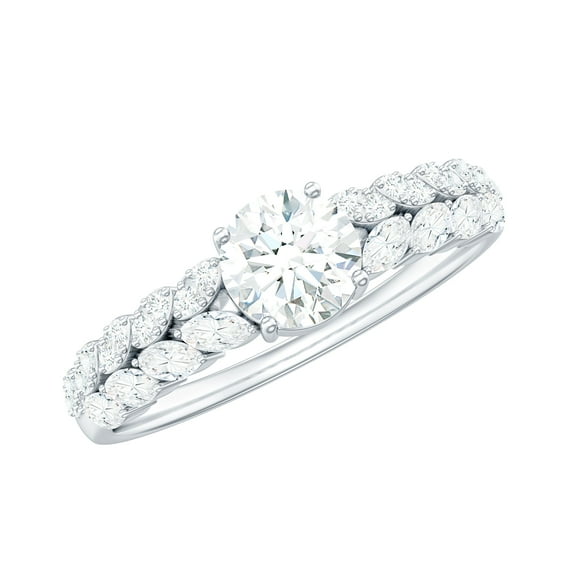 Rosec Jewels 1 CT Marquise and Round Moissanite Ring for Women, Moissanite Solitaire Engagement Ring, Moissanite Engagement Ring, 14K White Gold, US 13.00