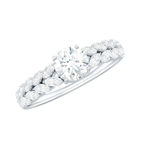 Rosec Jewels 1 CT Marquise and Round Moissanite Ring for Women, Moissanite Solitaire Engagement Ring, Moissanite Engagement Ring, 18K White Gold, US 11.00
